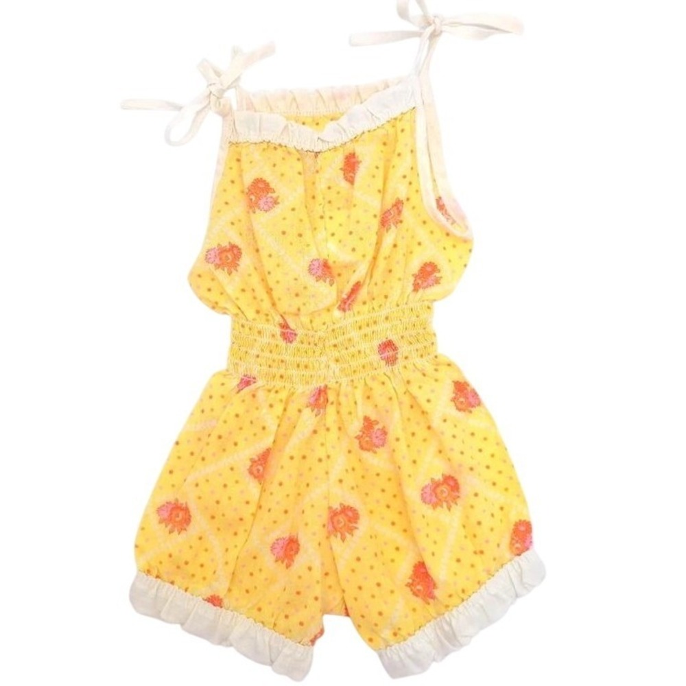 Vintage Yellow Floral Ruffle Sunsuit Romper Stoneswear Toddler Size 18 Months